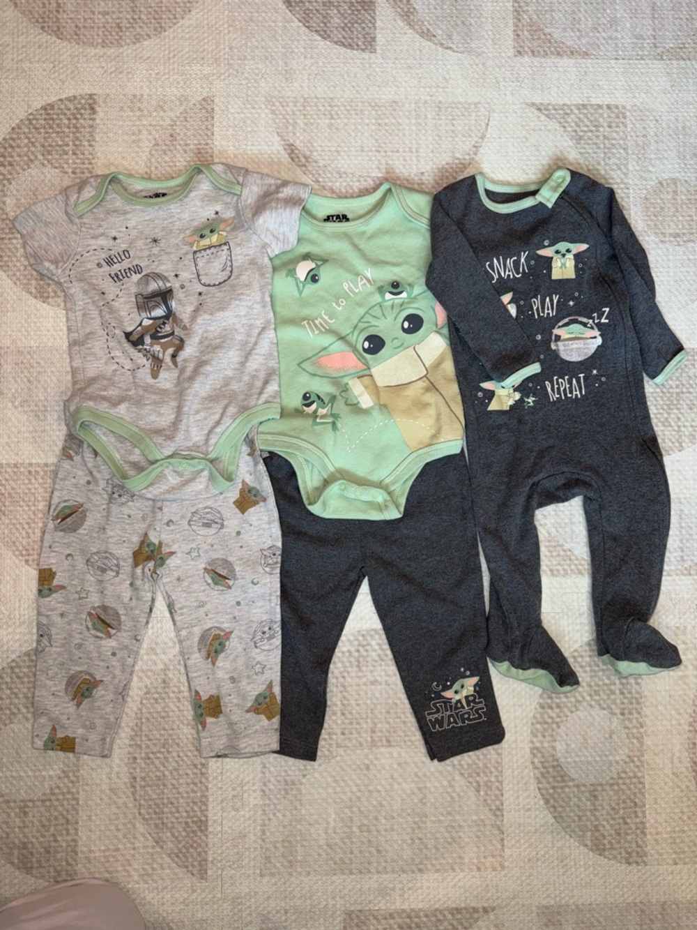 Star Wars Baby Grogu One-Piece & Pant Set in Green, Gray and Black